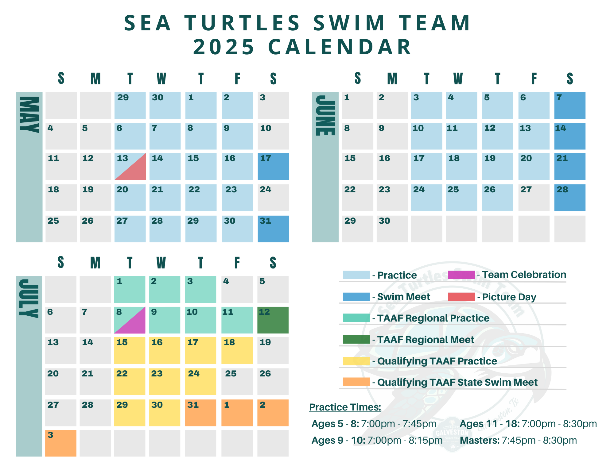 Sea Turtles Swim Team Calendar 2025