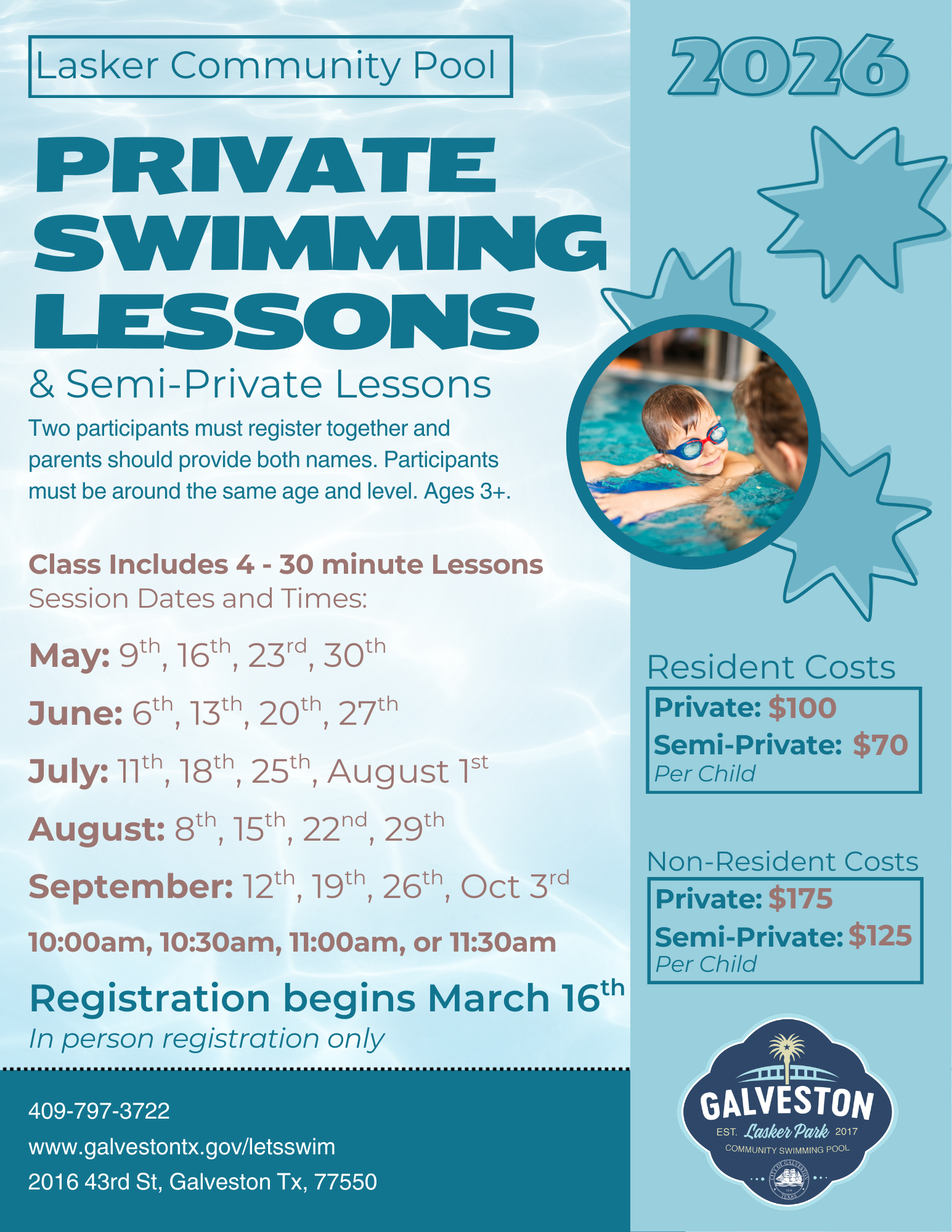 Private swim lesson flyer 2026
