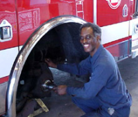 Mechanic working on a fire truck